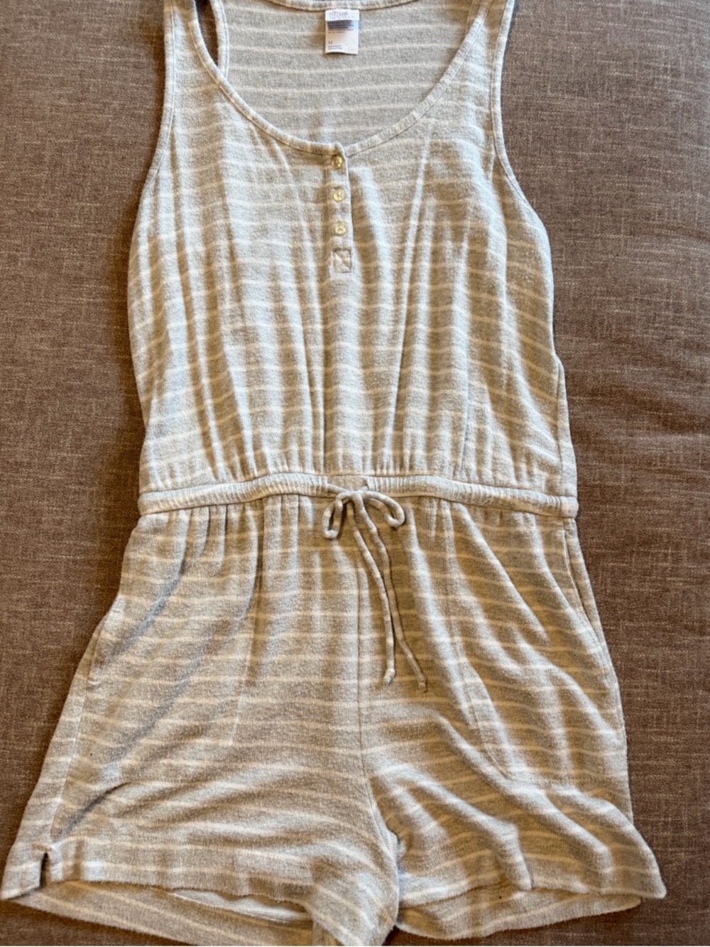 Woman’s Cream Stripe Knit Romper with Drawstring